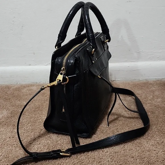 Rebecca Minkoff Bree MD Top Zip Satchel Black Pebbled Leather Purse Handbag - Picture 6 of 13